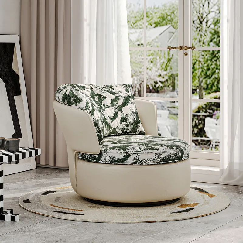 HYS French light luxury high-end single sofa small apartment living room balcony leisure chair rotatable round lazy sofa