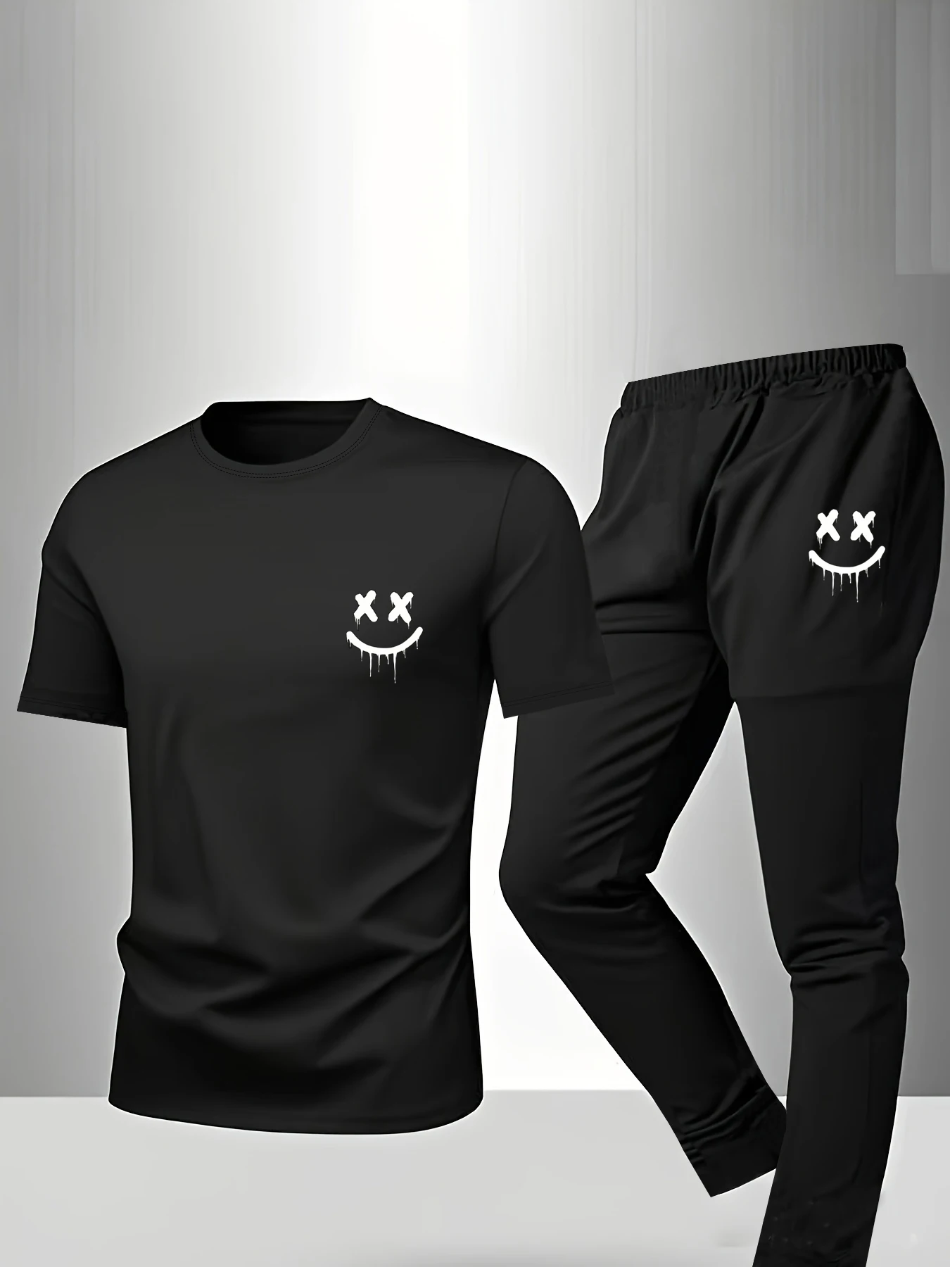 

Мужская одежда для сна из 2 предметов, весенне-летние брюки с короткими рукавами, модный и модный домашний костюм с геометрическим узором и принтом