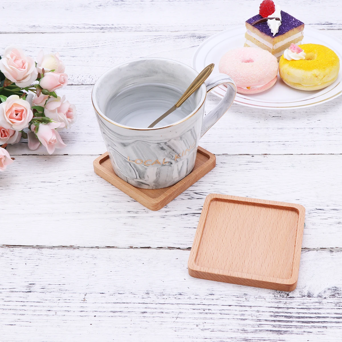 

4 Pcs Wooden Coasters Odor Resistant Insulation Pad Heavy Coffee Mug Cup Mat Edge