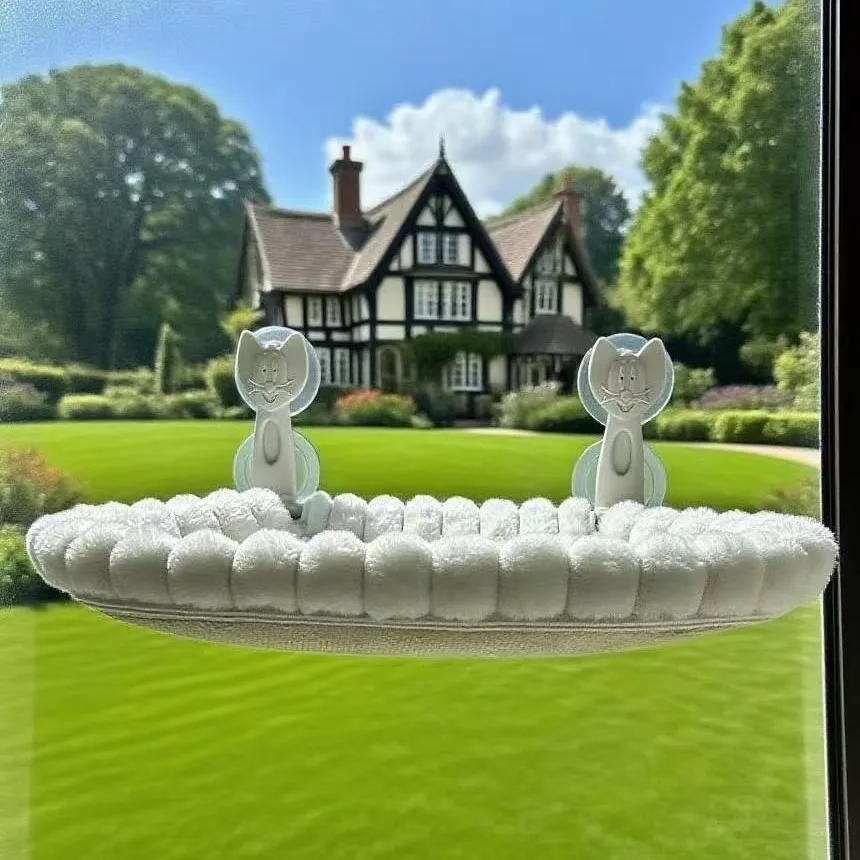 Striped Fleece Suction Cup Cat Window Hammock X Cm Indoor Sunbathing Bed Steel Tube Fabric Surface Cream Gray Beige Options