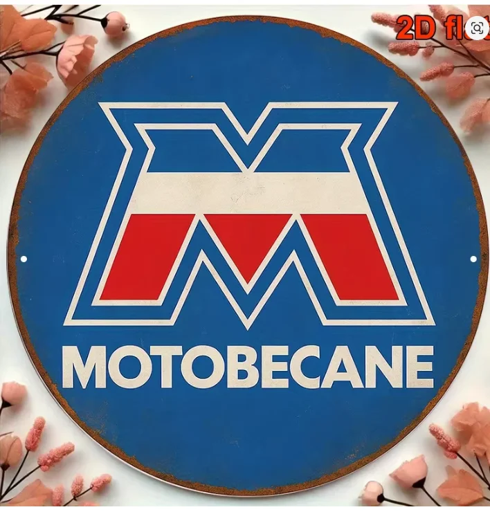 Letrero metálico de motocicleta Motobecane vintage, plano en 2D, 1 unidad – Decoración retro para pared de garaje