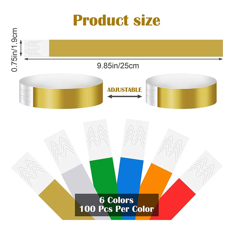 B50B-3000 PCS Neon Colored Wristbands For Events, Synthetic Paper Waterproof Lightweight Activity Identification Wristbands