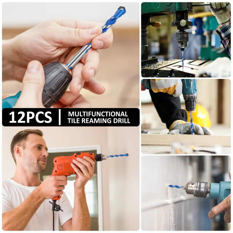 Kit Bor Overlord Biru Pengeboran Beton Kaca Ubin Koleksi Mata Bor Segitiga Multifungsi Paduan Lubang Kekerasan Tinggi