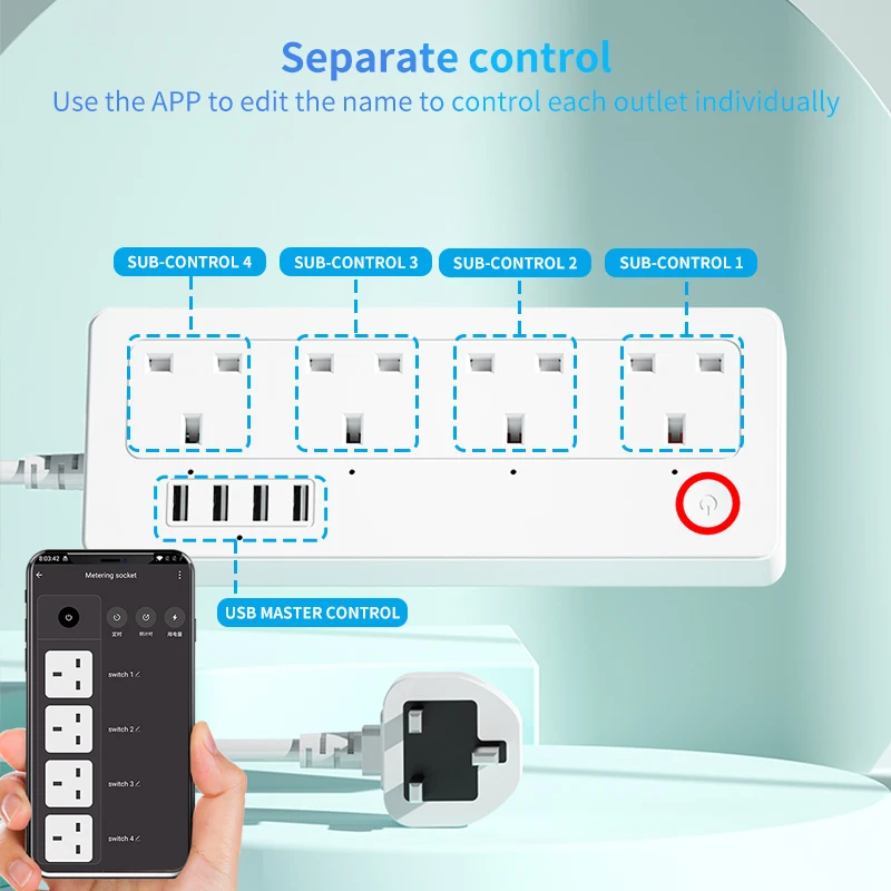 영국 플러그 와이파이 스마트 전원 스트립 서지 보호기, 4 USB 4 출력
