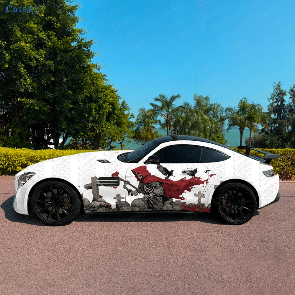 2pcs.Cool Horrific Axe Skull Grave Car Wrap - Decorative & Practical, Scratch-Resistant, Fade-Proof, Wear-Resistant, Edge