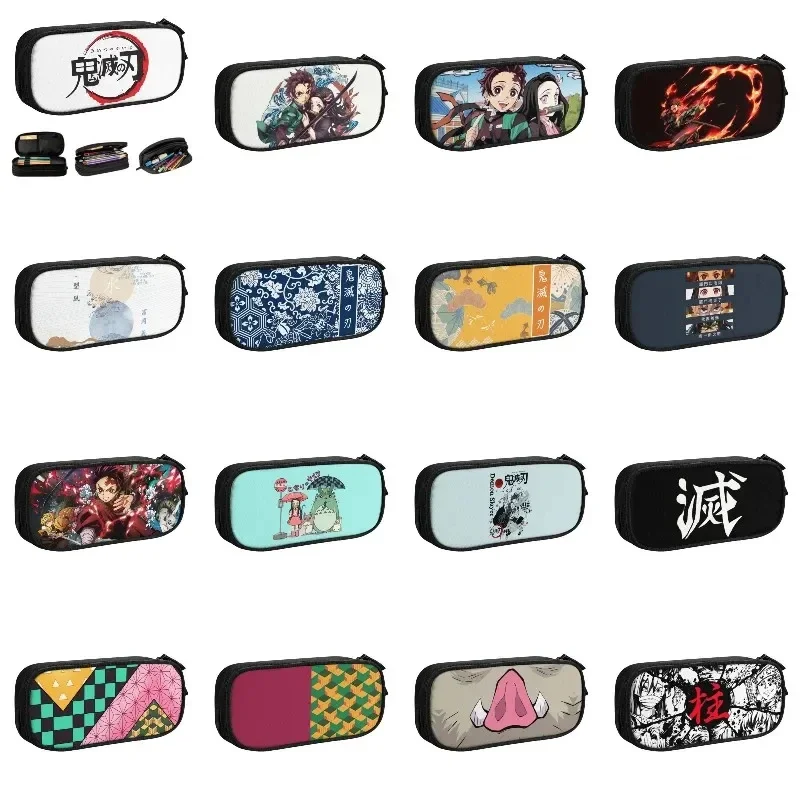 Anime Demon Slayer Kimetsu no Yaiba Pencil Pen Case Stationery Bag Pouch Holder Box Organizer for Teens Girls Adults Student