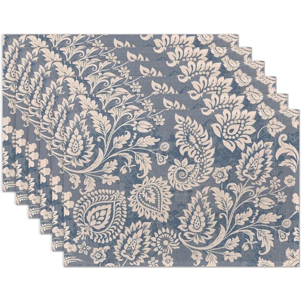 

Набор из 6 моющихся ковриков для стола в стиле бохо с цветочным принтом для кухонного обеденного стола, термостойкие коврики для столовых приборов для использования в помещении и на открытом воздухе