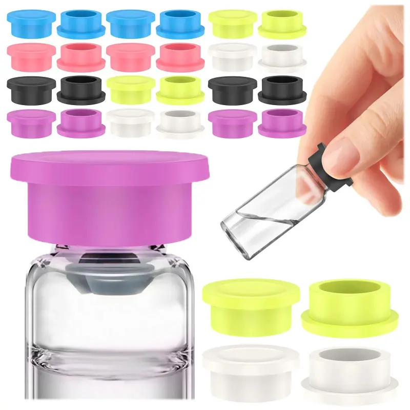 12/24pcs Glass Vial Leak Proof Evaporation Proof Silicone Seal Cover Random Color Reusable Seals Covers Vials Holder Box Storage