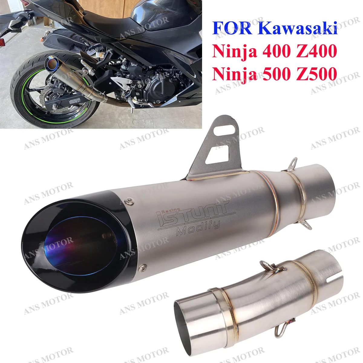 

For Kawasaki Ninja 400 Z400 2018-2025 Ninja 500 2025 Motorcycle Exhaust Stainless Slip On z400 Exhaust Middle Pipe