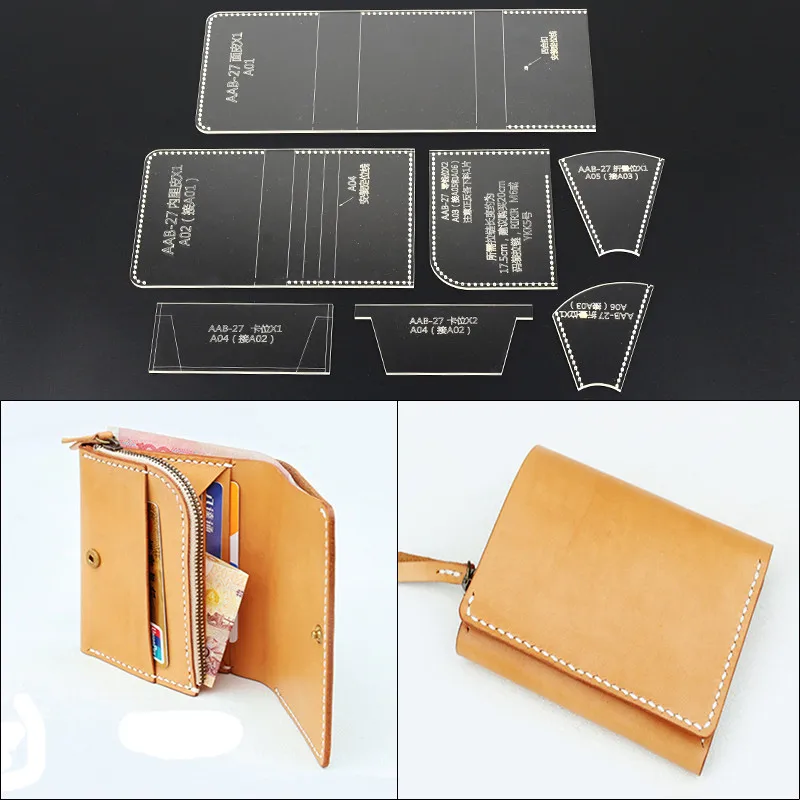 1 Set DIY Folded Small Leather Wallet Acrylic Template Leather Craft Sewing Pattern Accessories