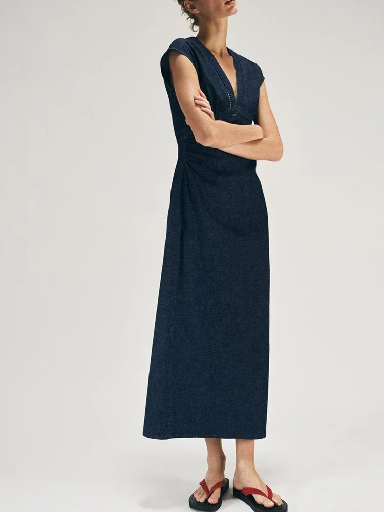 

Sweet Fashionable Comfortable Lace Splicing Midi Dress New Arrival 2026 Women's Short Sleeve Mid-Length Daily Wear
