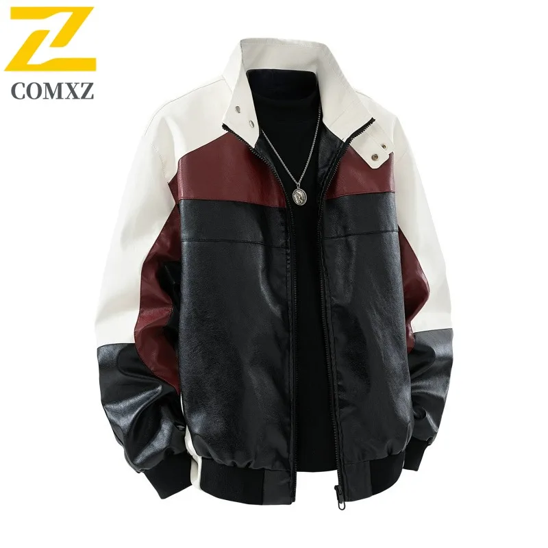

COMXZ Мужская кожаная куртка для верховой езды, повседневная куртка с воротником-стойкой, легкая уличная мотоциклетная американская ветрозащитная осенняя одежда
