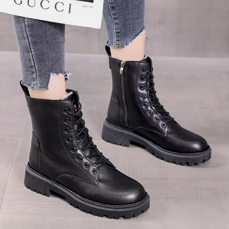 Botas Waterproof Winter Snow Boots Women 2023 Plus Velvet Thick Cotton Women Shoes Black Leather Warm Platform Women Ankle Boots