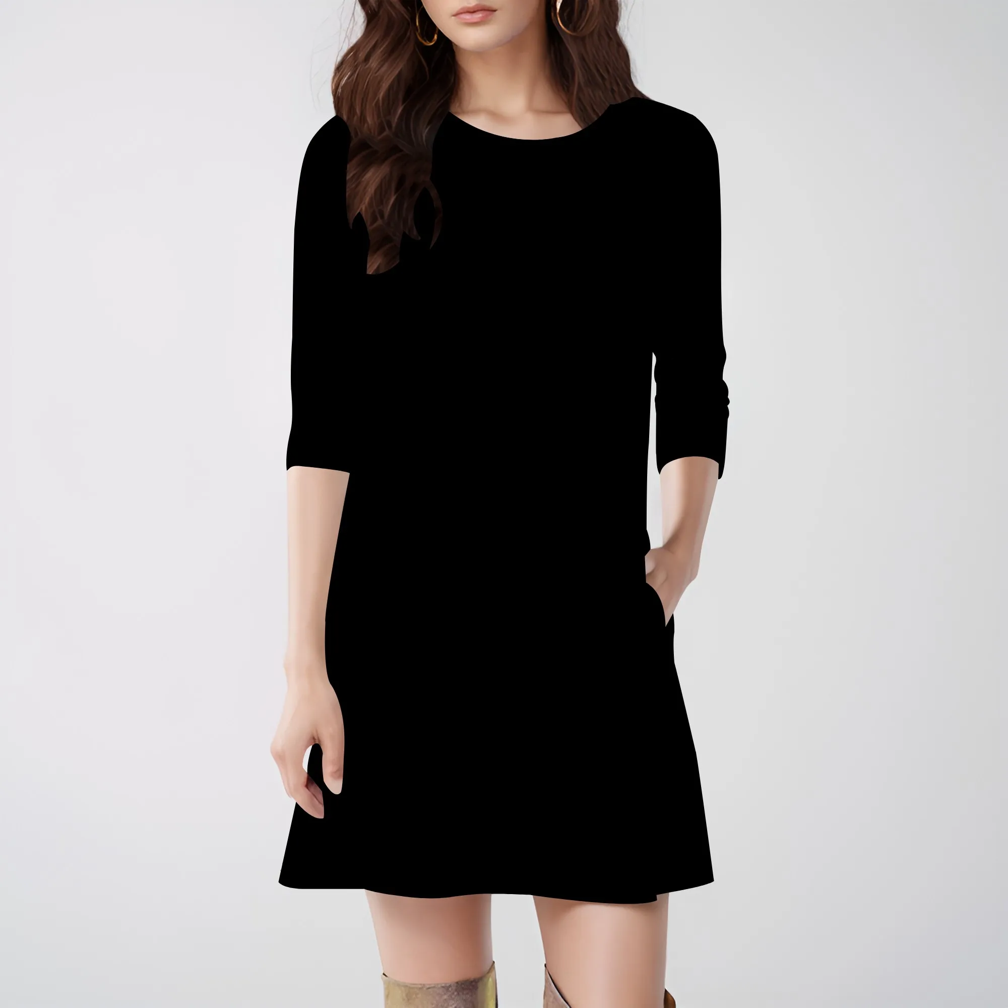 Women's Casual Plain Simple Long Sleeve T-Shirt Loose Dress