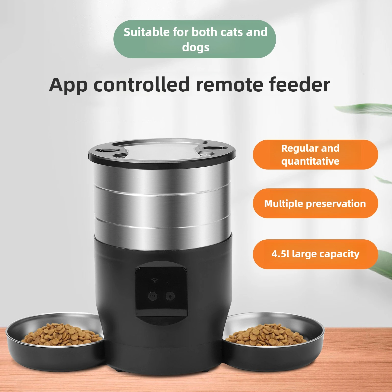 

4.5L Smart APP Pet Feeder Cat Dog Food Dispenser Stainless Steel Bowl Medium-Sized Cats Dogs with Recording Timing Feeding