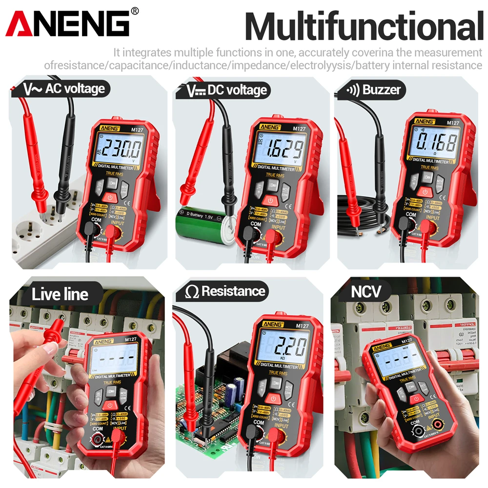Picture 6: Digital Multimeter Tester 6000 Count Automatic 600V AC Voltage Current Voltmeter Ammeter NCV Resistance Back Support Frame Tools
