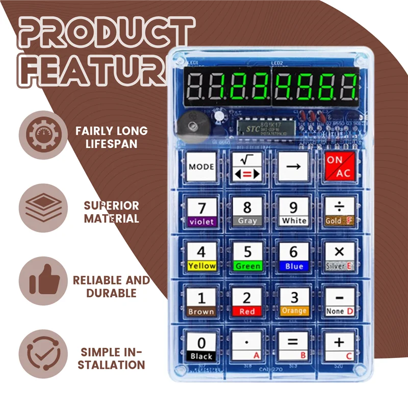 AA60-DIY Calculator Kit LED Display Calculator Electronic Making With Battery SMD Soldered For DIY Solder Project