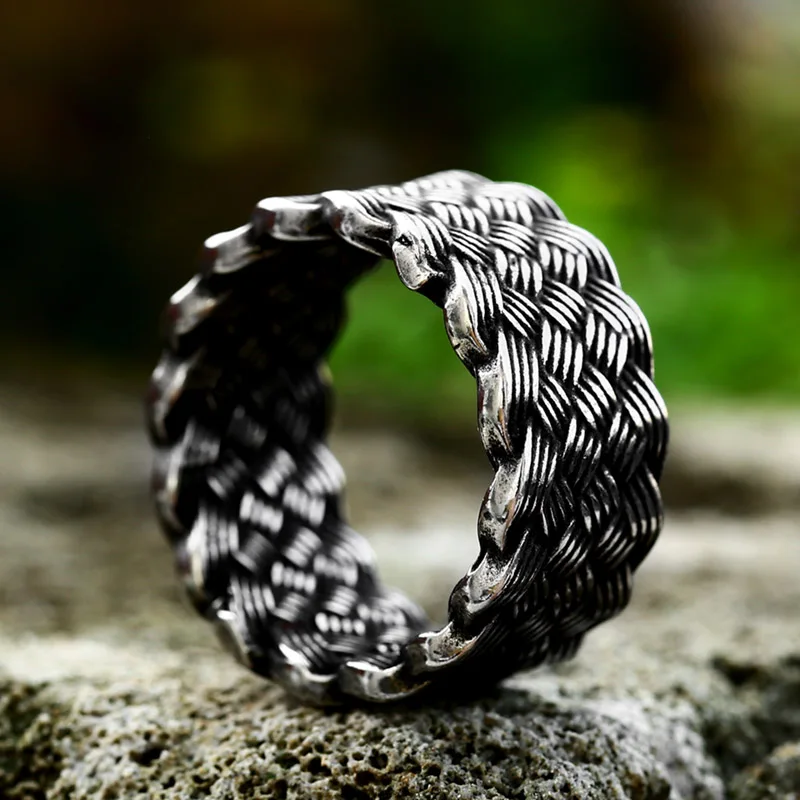 BEIER 2023 New Design 316L Stainless Steel Men\'s Rock Braided Shape Weave Ring Hip Hop Men\'s Ring Fashion Jewelry Wholesale Gift