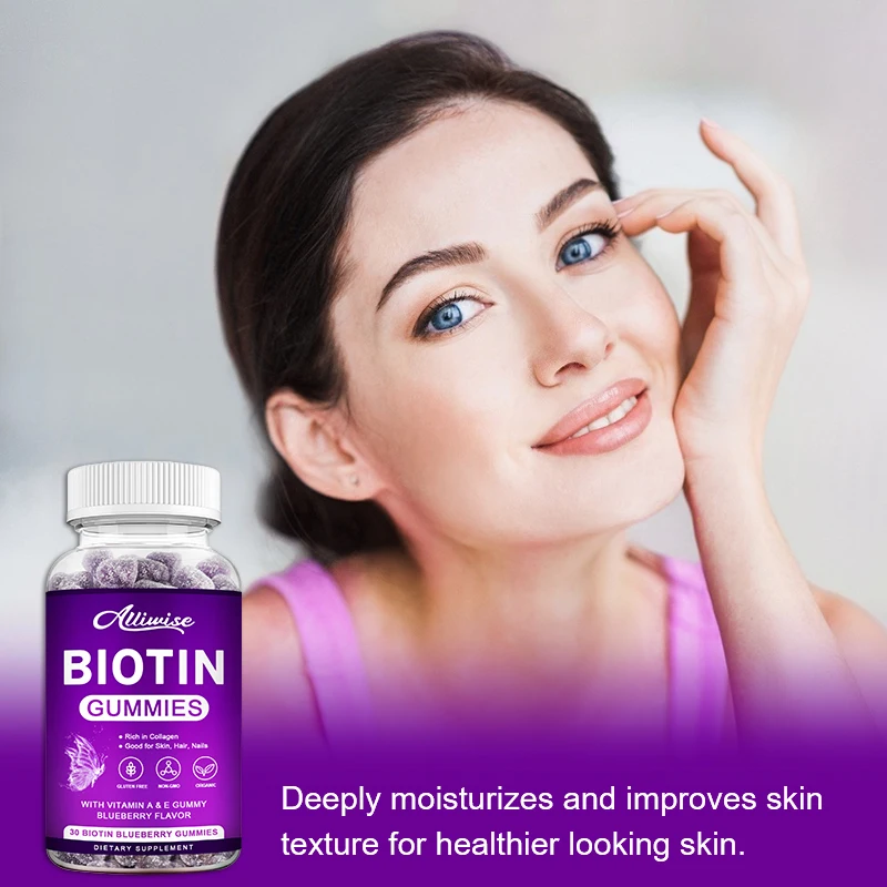 Alliwise Biotin Gummies for Hair Growth with Vitamin A E Vitamin Gummy Health Nail Skin Biotin and Collagen Supplement