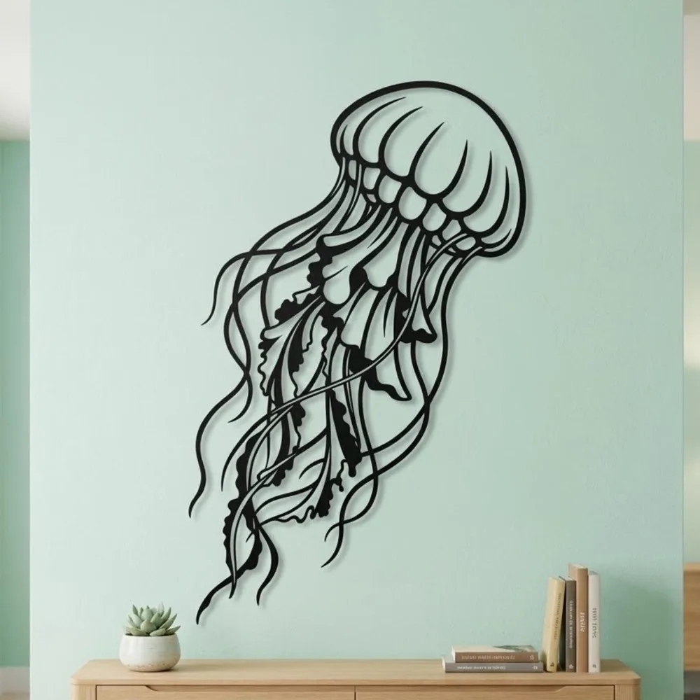 CIFBUY Iron Art Wall Decor Jellyfish Metal Sign Ocean Sea Life Silhouette Coastal Home Hanging Ornament