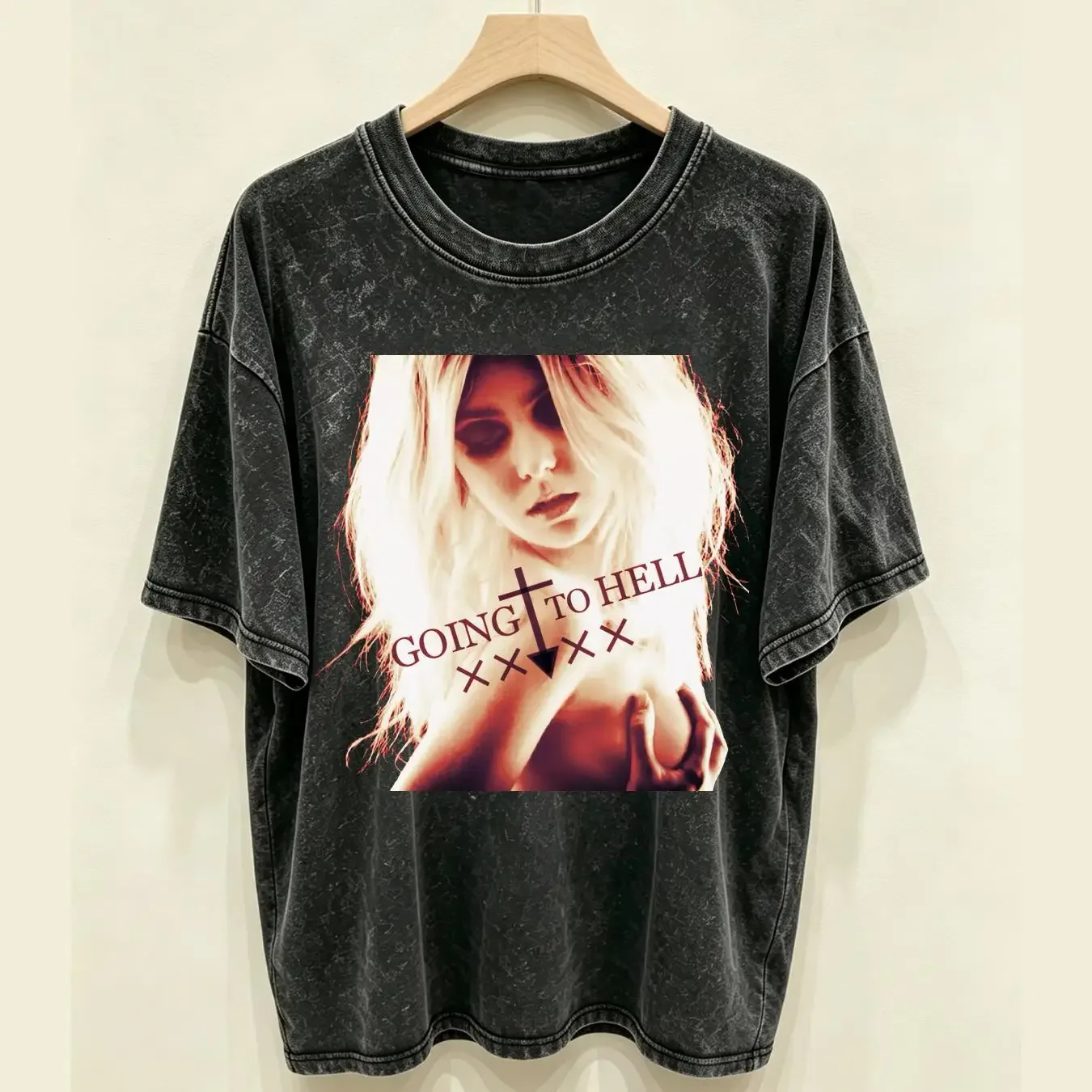 washed T Shirt The Pretty Reckless Going to Hell Cotton Black cute long or short sleeves vintage Washed graphic