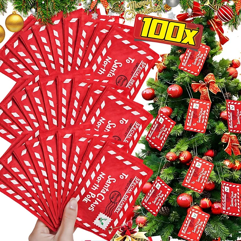 100/1PCS Christmas Letter Candy Bag Decoration Santa Claus Felt Envelope Embroidery for Home Tree Ornament Kids Holiday Gifts