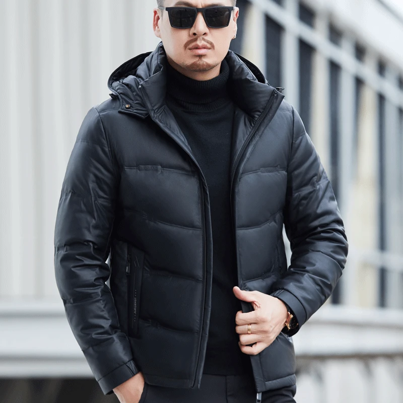 YXL-6628 Winter New Men's Genuine Leather Down Coat Sheepskin Leather Casual Hooded Removable Warm Thickened Coat