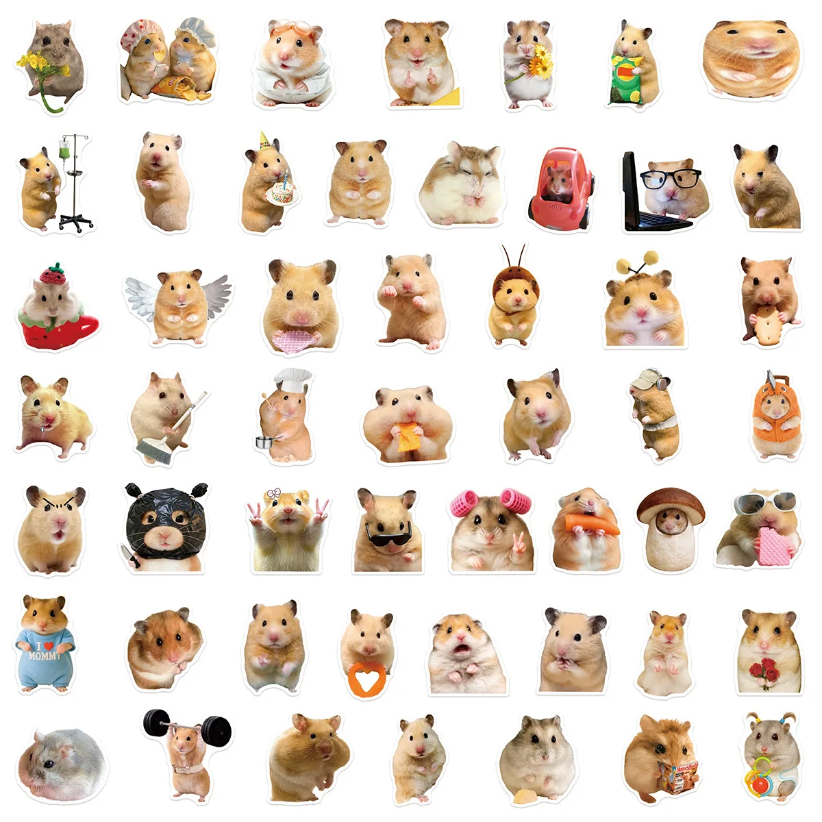 50 Stück Heilender Tier-Sticker-Stil: Lustige Hamster-Meme-Aufkleber für DIY-Gepäck, Telefon, Gitarre, Scrapbook – Wasserdichte Aufkleber für Kinder – Detail 6