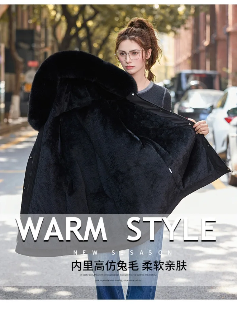 Winter Jacket 2026 New Women Parka Clothes Mid Length Coat Wool Liner Hooded Jacket Fur Collar Thick Warm Snow Wear Padded Parka