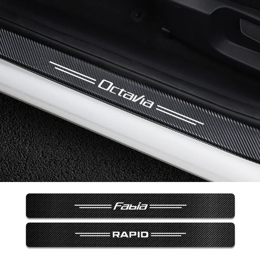 4PCS Car Protector Door Sill Stickers Accessories For Skoda Octavia 2 A7 A5 Fabia 3 Rapid Superb 3 Kodiaq Scala Karoq Kamiq