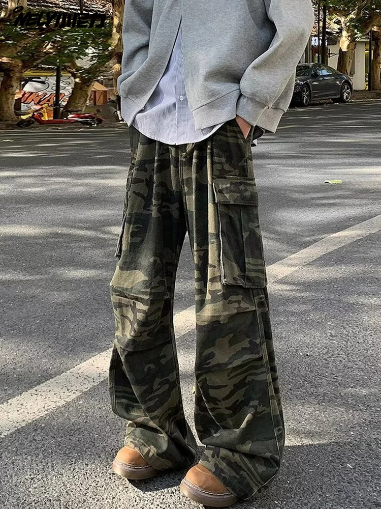 

NELY American Retro Camouflage Casual Pants Men's Spring Trendy Brand Cleanfit Straight Leg Micro Flare Long Trousers