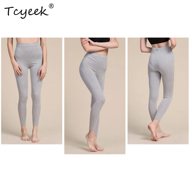 Tcyeek feminino 80% seda 15% lã 5% calças de náilon malha elástica comprimento total camisola quente leggings térmicas outono inverno b37127qc