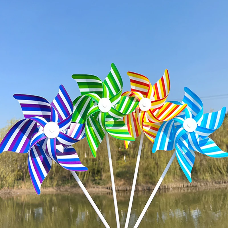 22CM Six-leaf Stripes Solid Color Small Plastic Hand-held Windmills Garden Plant Flower Repellent Windmill Outdoor Decoration