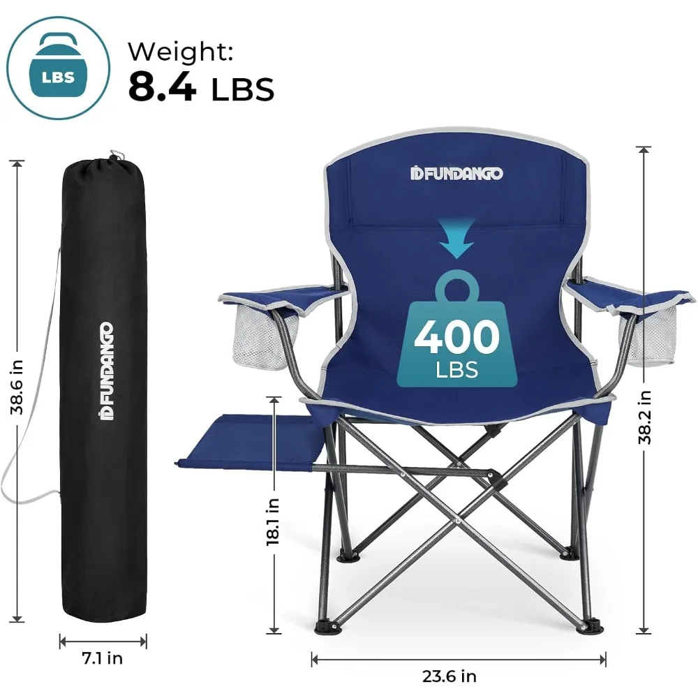 كرسي تخييم قابل للطي من FUNDANGO مع طاولة، عبوة من كراسي مبطنة خارجية شديدة التحمل للبالغين مع حاملات أكواب