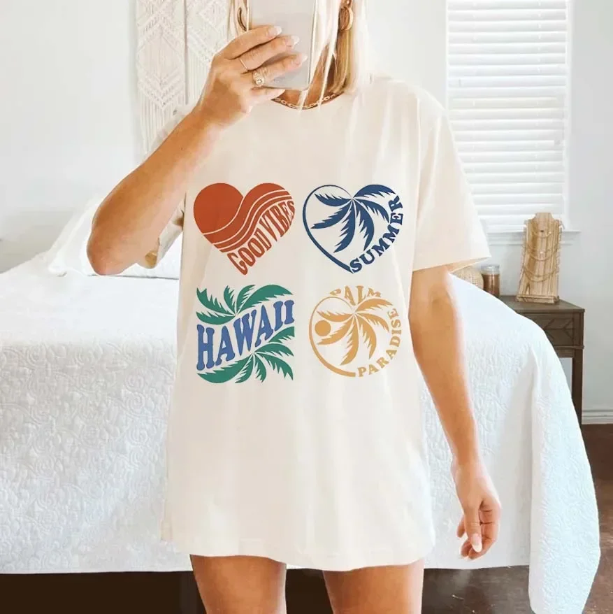 HAWAII Vacation Women Clothes Boho Women Clothing Summer Women Tops Oversized T Shirt Summer Clothes Summer T Shirts Graphics Wo