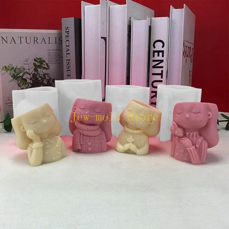 

C71B Scarf Girl Flower Pot Silicone Resin Mold Epoxy Resin Casting Mold Vase Cement Mold Holder Wax Mold