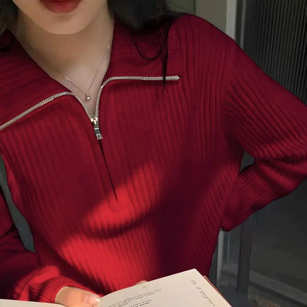 

Толстовка с длинными рукавами на молнии для отдыха, свободная осенняя вязаная крючком трикотаж, повседневный женский топ, милый женский пуловер для девочек