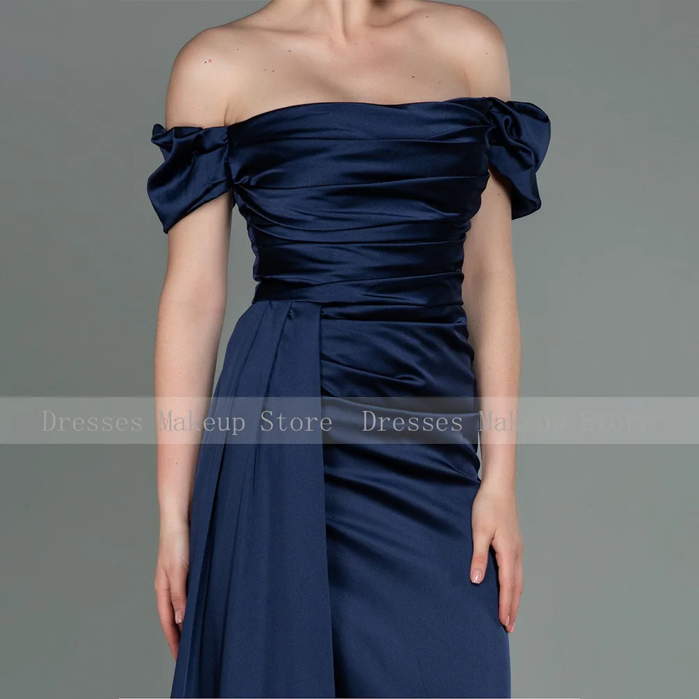 Robe d'invitée de mariage bleu marine pour femmes, hors de la colonne initiée, demoiselle d'honneur, quelle que soit la longue fente croisée, satin, robe de soirée