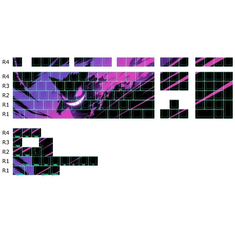 127Keys Pikachu Gengar PBT Keycaps OEM Profile Set Custom Keycap untuk Pengganti Keycap Pudding Kit Keyboard Keycaps