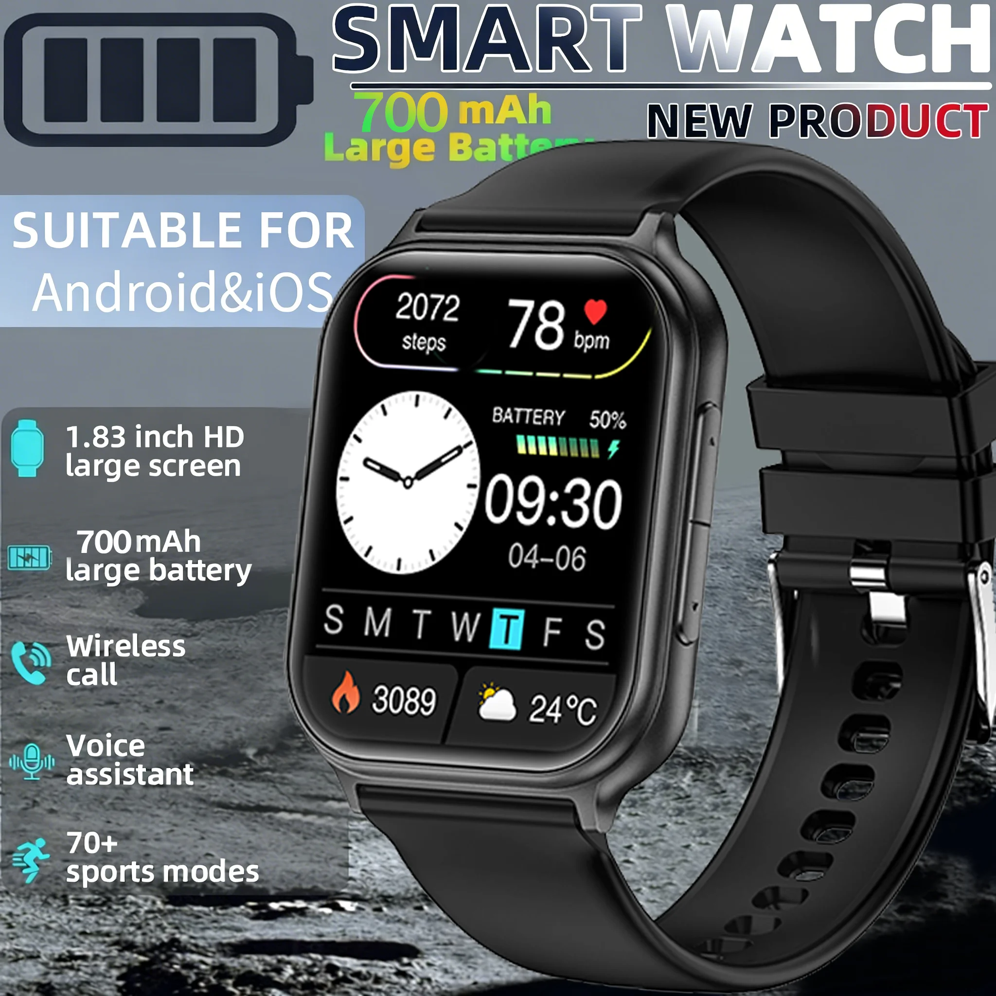 

Smartwatch 700 mah battery, 4.65 cm HD touch screen wireless call fitness tracker sleep monitoring 120+ exercise modes