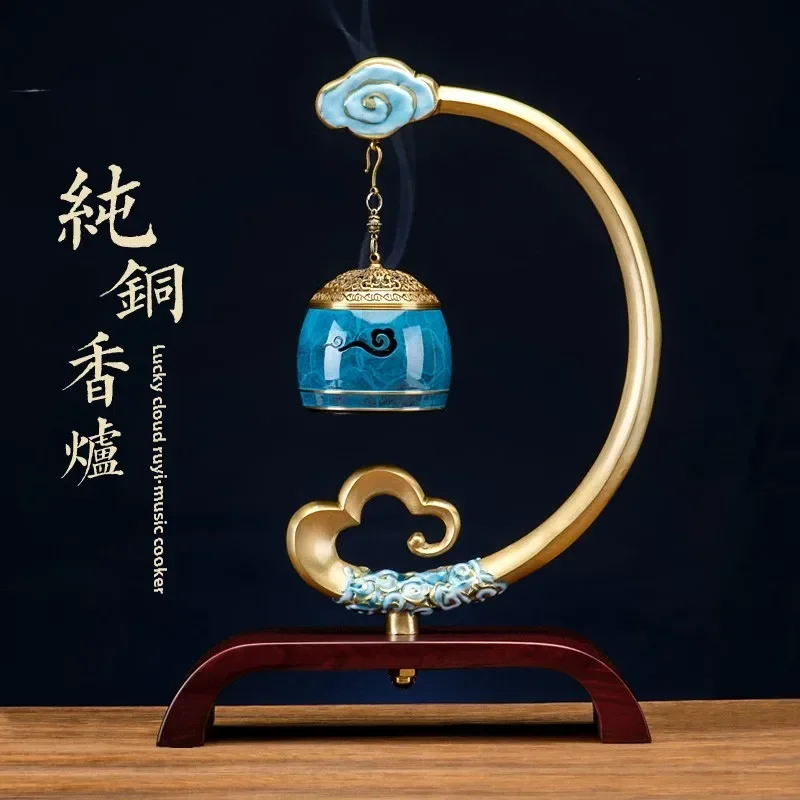 Pure copperincense burner for home use, Bluetooth music hanging, sandalwood agarwood tea table, Chinese creative decoration