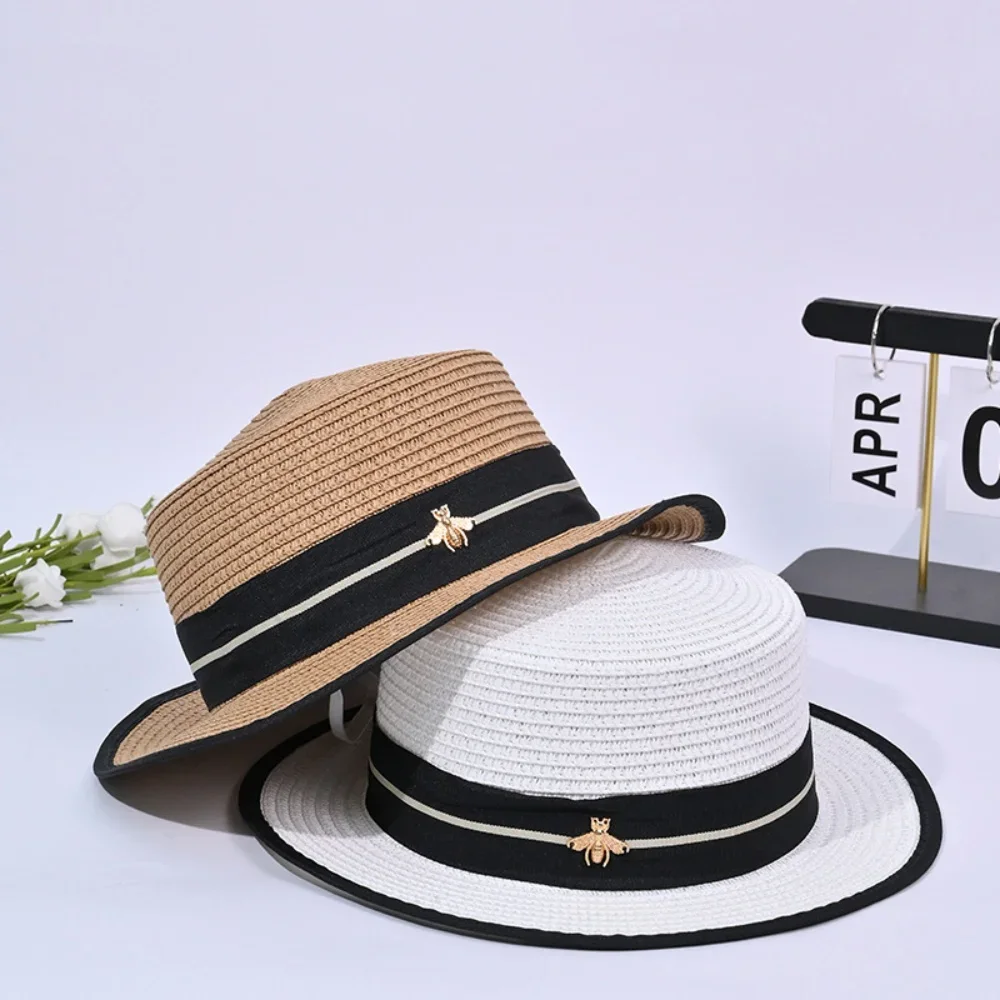 

Metal Letters Logo Straw Hat Spring and Summer Fashion Versatile Vacation Beach Sun Hat Hot Sale