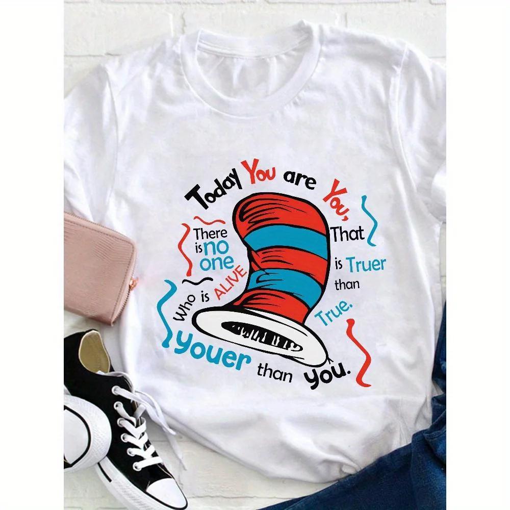 

Plus Size T-shirt, Today You Are You, There Is No One, Who Is Alive, Thing 1 Thing 2, Green Eggs And Ham, Women'S Casual Round