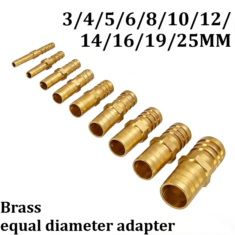 3 4 5 6 8 10 12 14 16 19 25 mm Brass Straight Hose Pipe Fitting Equal Barb Water Pipe Joint Gas Copper Coupler Connector Adapter