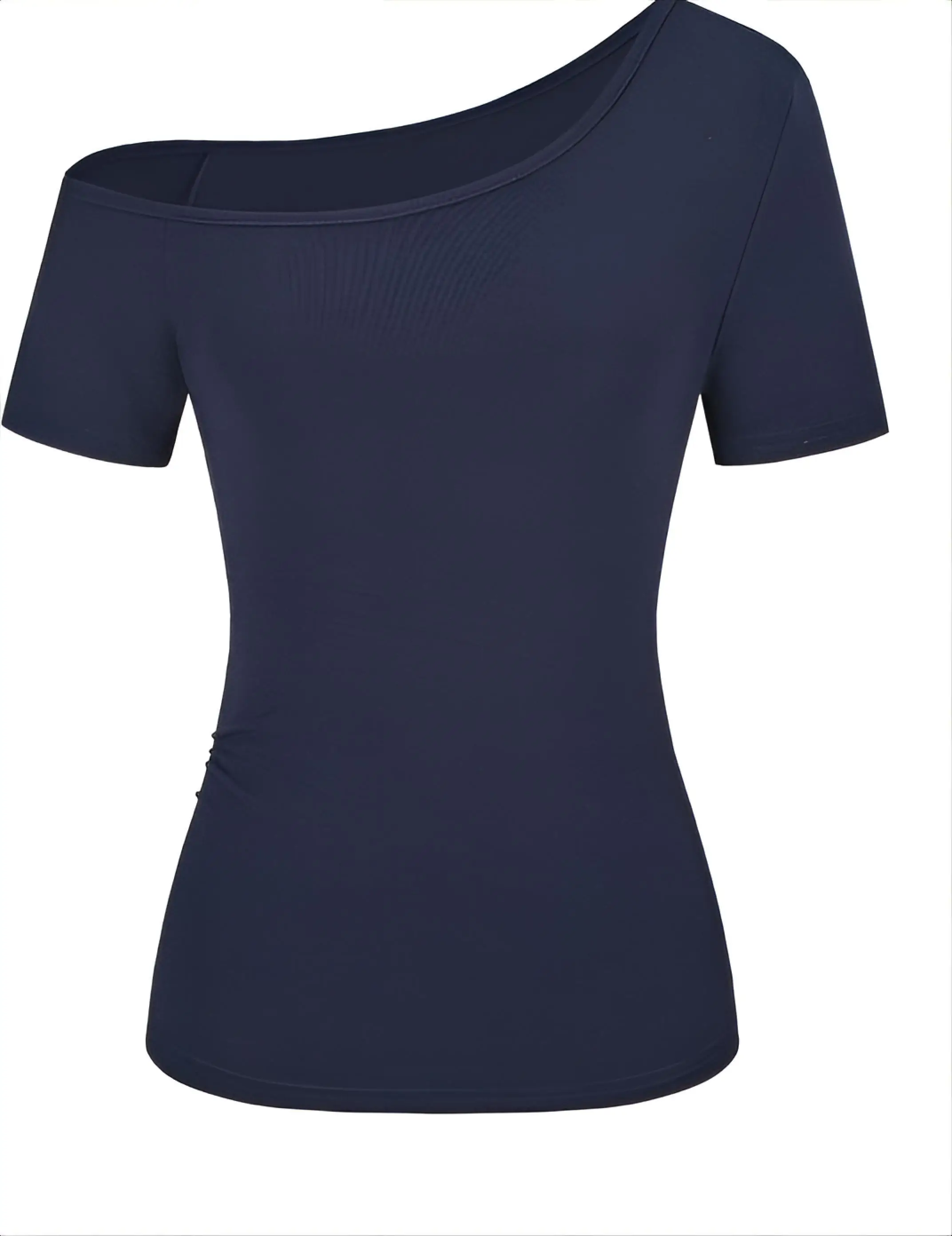 

Футболка с открытыми плечами в стиле гранж, женская, весенняя, с эластичной талией, плиссированная, минималистичная, в корейском стиле, для города, для студентов, простая, с деталями