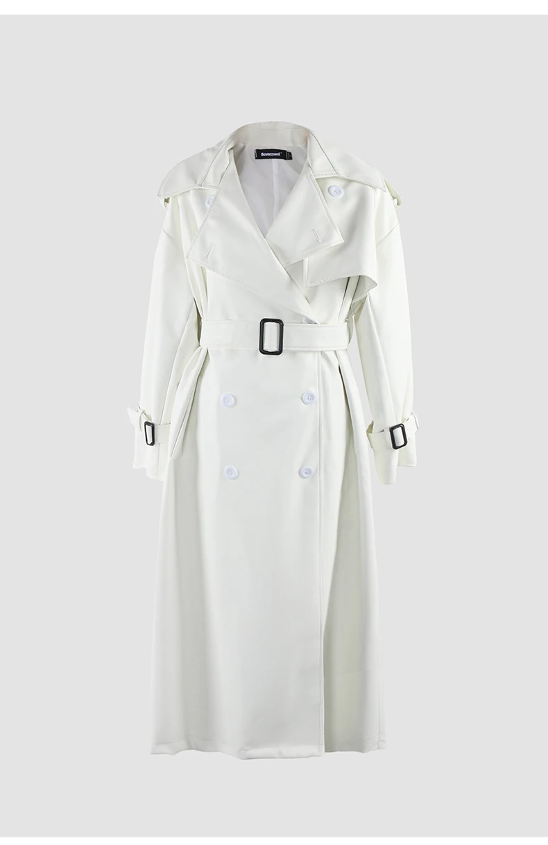 Nerazzurri Spring Autumn Long Oversized Black Pu Leather Trench Coat for Women Belt Double Breasted Loose Casual Korean Fashion