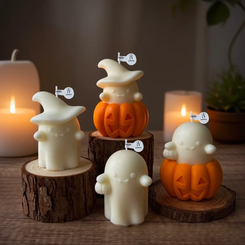 1/2 Stück Geister- und Kürbis-Duftkerze, bezaubernde Sojawachskerzen, Idee, Geschenke für Urlaub, Halloween, Zuhause, Party, Atmosphäre, dekorativ