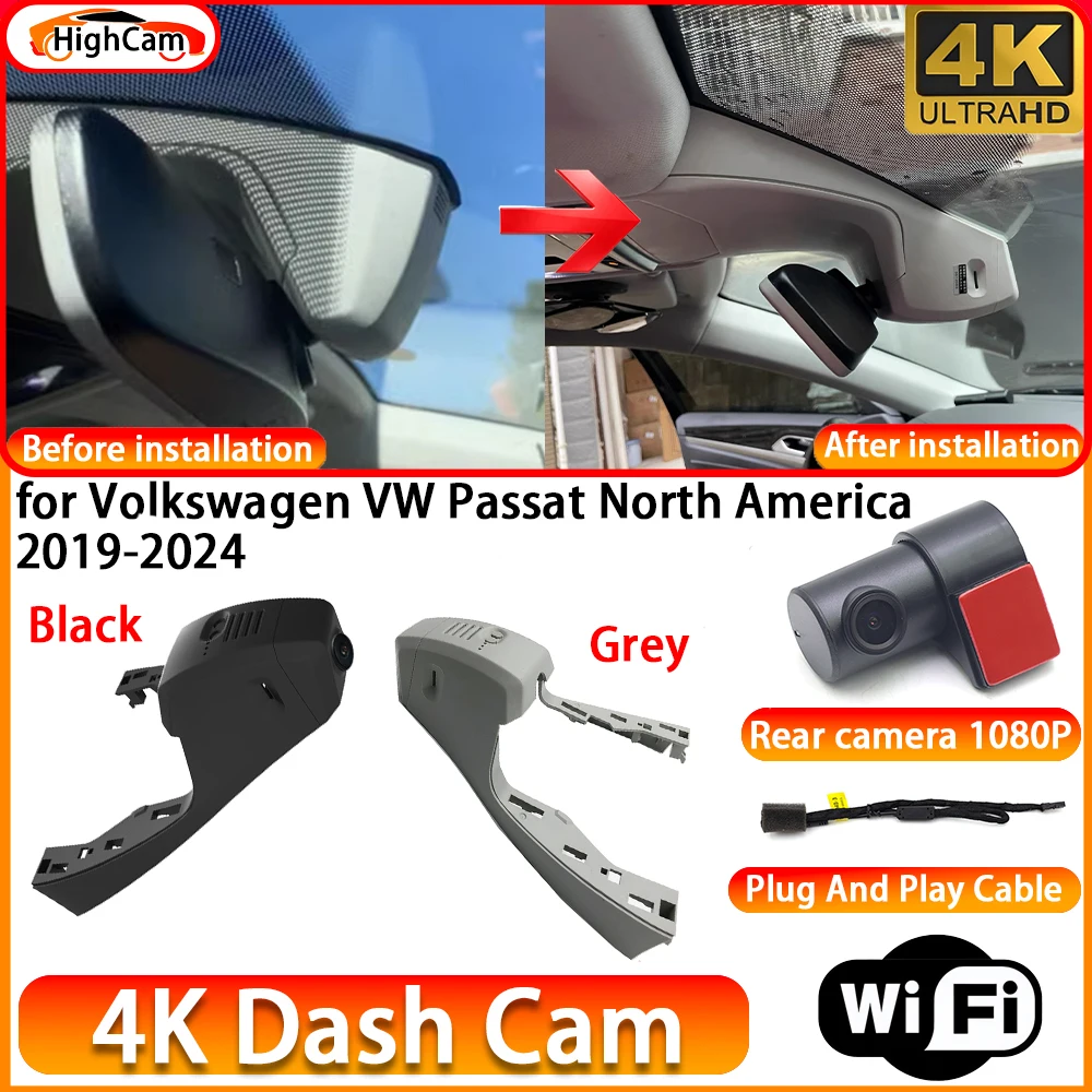 HighCam for Volkswagen VW Passat North America 2019-2024 OEM 4K DVR Dash Cam Front Rear Camera WiFi Video Recorder Plug and Play