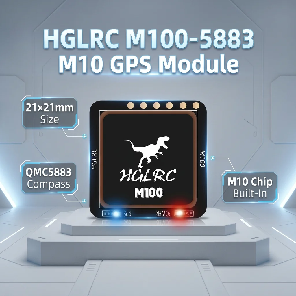 Módulo GPS HGLRC M100-5883 M10 com Bússola, Antena Cerâmica e Indicadores LED Integrados 21x21mm para Aeromodelos RC FPV de Longo Alcance