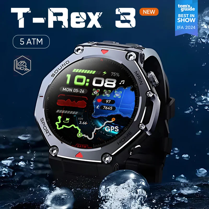 

Original T-Rex 3 Military GPS Mode Smart Watch Men 5ATMIP69K Waterproof Bracelet Compass 170 Sport Built-in GNSS Swim Smartwatch